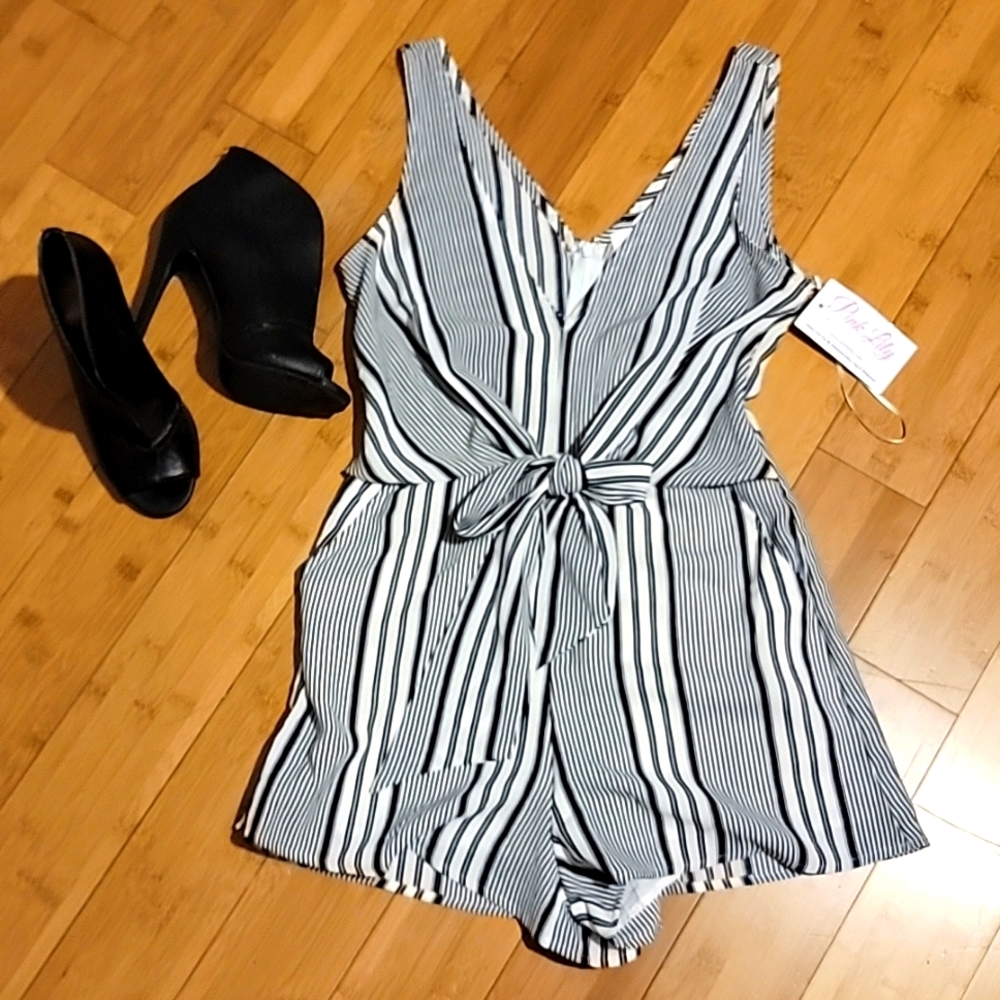 My missing piece striped romper from Pink Lily Boutique Small